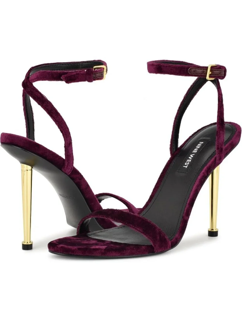 Women's Dark Purple Velvet Open Toe Ankle Strap Reina Stiletto Heel Sandal Shoes